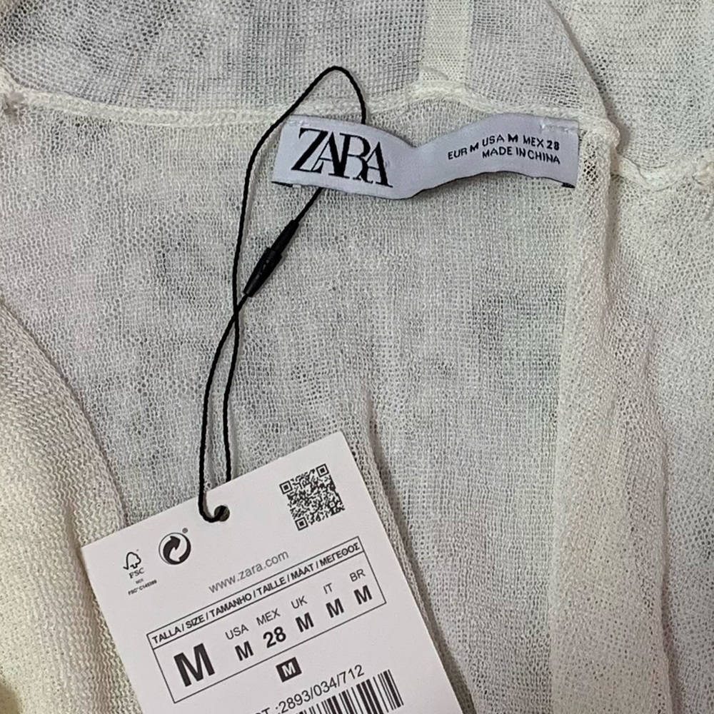 Zara Cream Sheer Scarf Open Sweater M - Picture 2 of 14